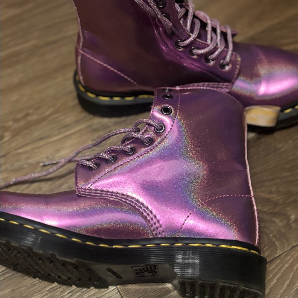 Iridescent Purple Lace-Up Boots